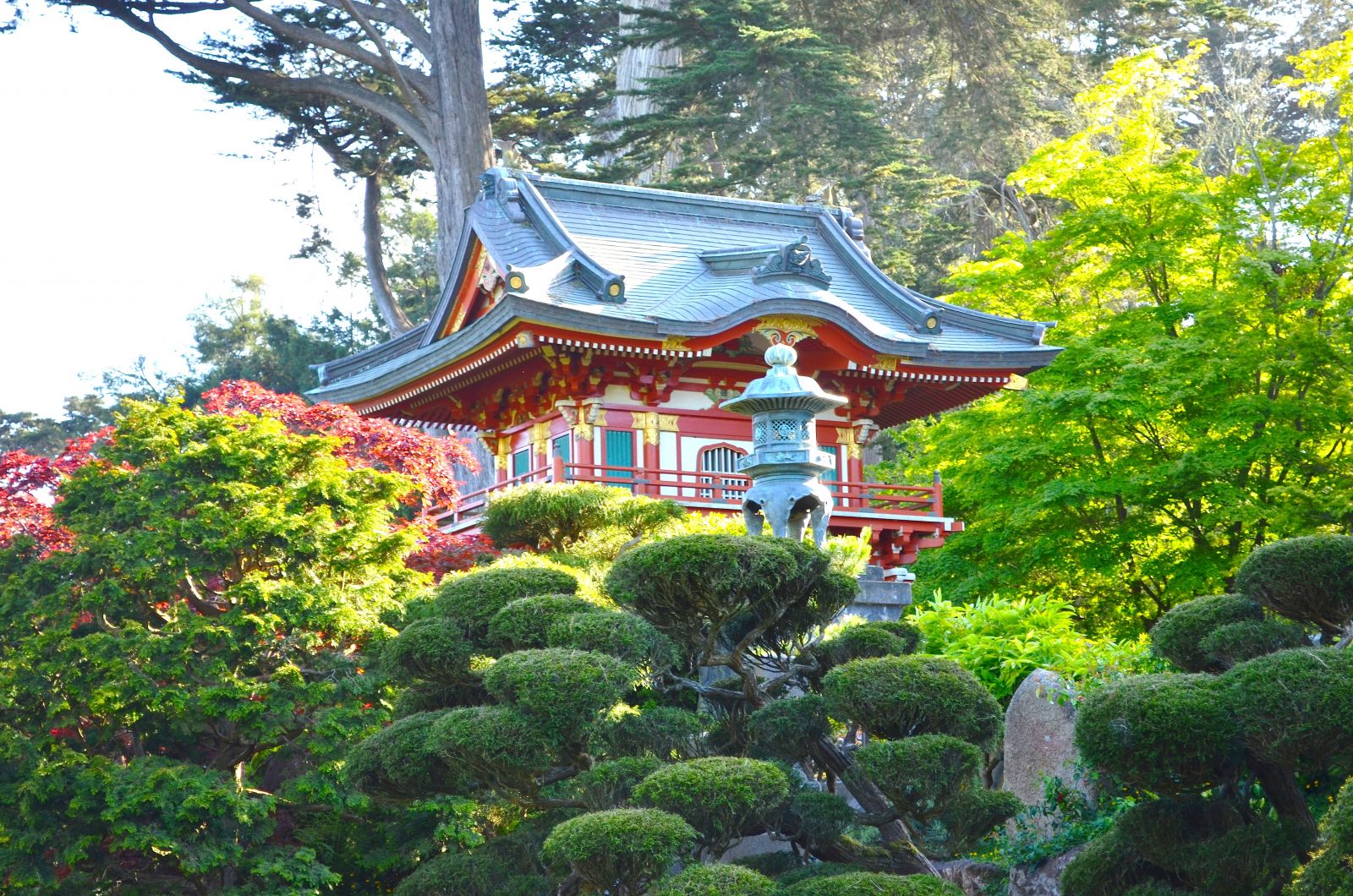 Red pagoda at Japanese Tea Garden in San Francisco