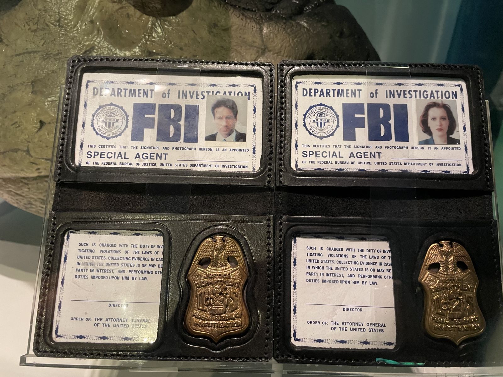 Scully and Mulder's ID passes from the X-Files, at the Museum of Pop Culture in Seattle.